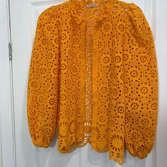 Stella Nova Crochet Top with Puff Sleeves in Orange sz S - Picture 6 of 6